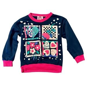 Vintage Girls Athletic Works Sweater 90's Floral Hearts Toddler 3T-4T